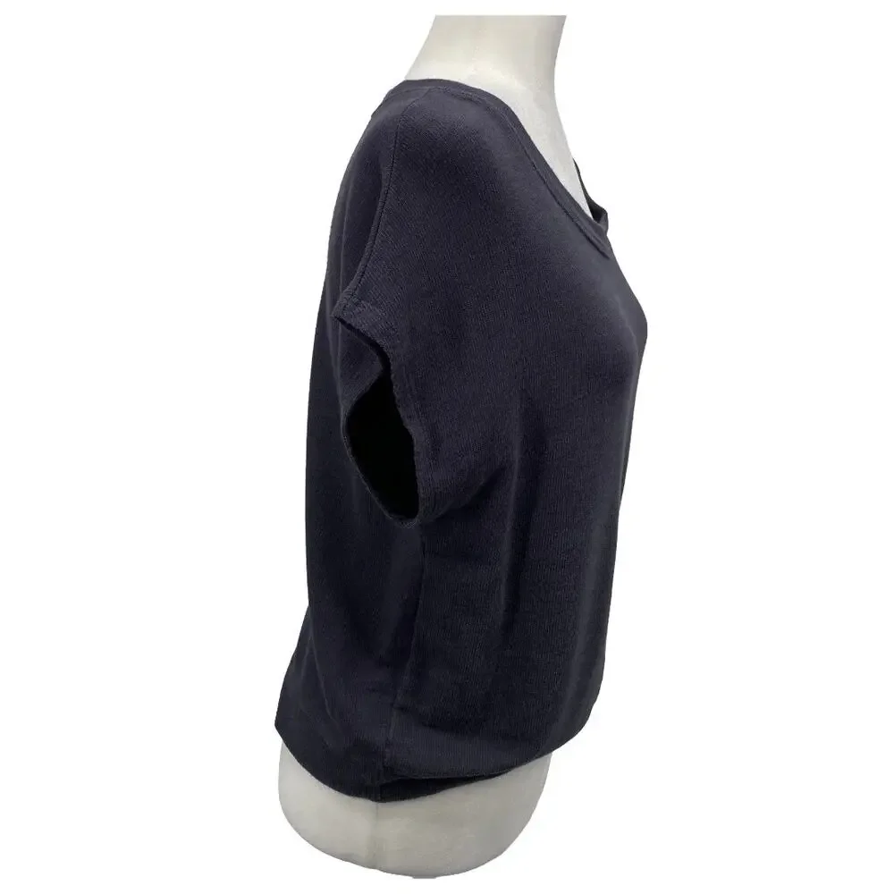 Double Zero Charcoal Cap Sleeve Knit Top Small Stretch Banded Hem - Picture 4 of 8